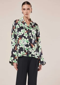 Calvi Chemise Imprime Fleurs Bleu Nuit*TARA JARMON Clearance