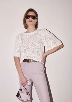 Haut En Tricot Au Crochet Blanc Prealpino*TARA JARMON Best
