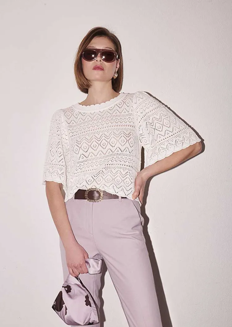 Haut En Tricot Au Crochet Blanc Prealpino*TARA JARMON Best