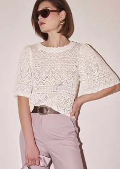 Haut En Tricot Au Crochet Blanc Prealpino*TARA JARMON Best