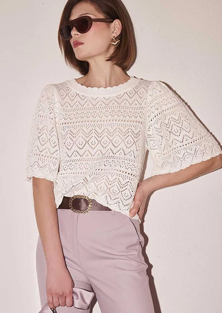 Haut En Tricot Au Crochet Blanc Prealpino*TARA JARMON Best