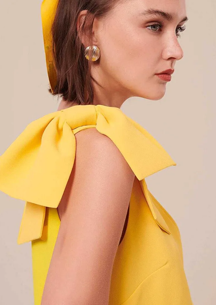 Remarquable Robe En Crepe Jaune*TARA JARMON Hot