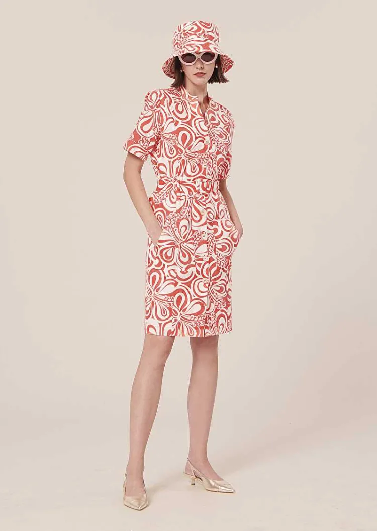 Robe En Coton A Motif Graphique Rosemarine Ecru Et Corail*TARA JARMON Discount