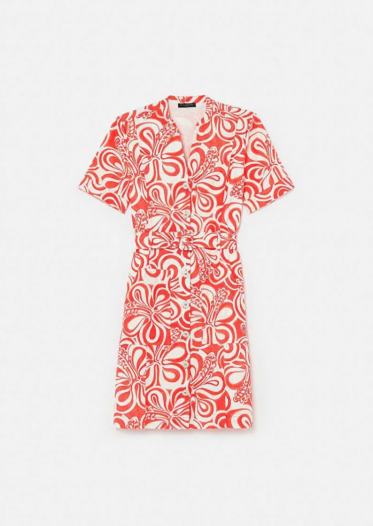 Robe En Coton A Motif Graphique Rosemarine Ecru Et Corail*TARA JARMON Discount