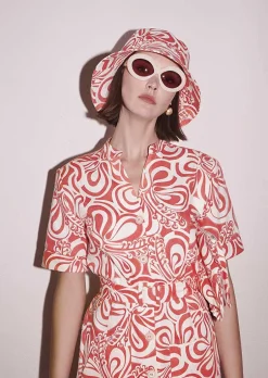 Robe En Coton A Motif Graphique Rosemarine Ecru Et Corail*TARA JARMON Discount