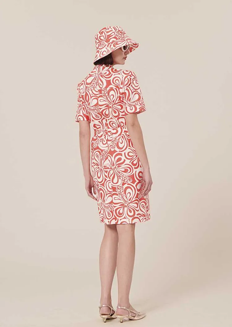 Robe En Coton A Motif Graphique Rosemarine Ecru Et Corail*TARA JARMON Discount