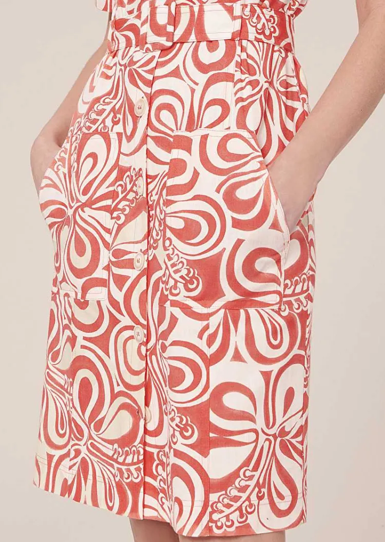 Robe En Coton A Motif Graphique Rosemarine Ecru Et Corail*TARA JARMON Discount