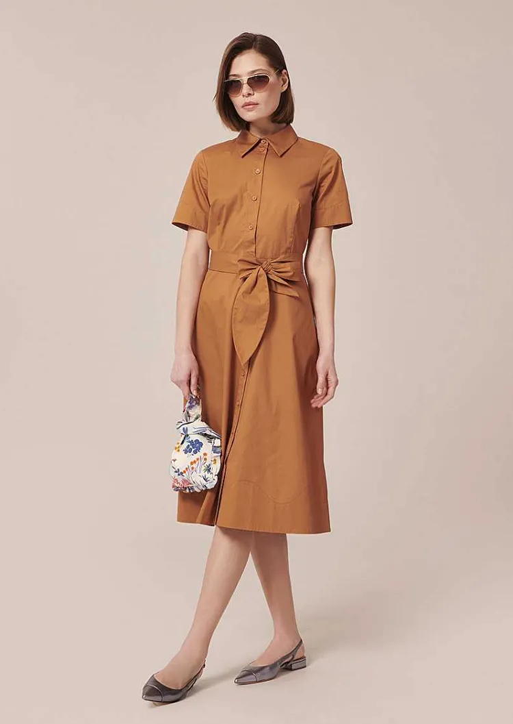 Robe En Popeline Croustillante Marron Retronie*TARA JARMON Clearance