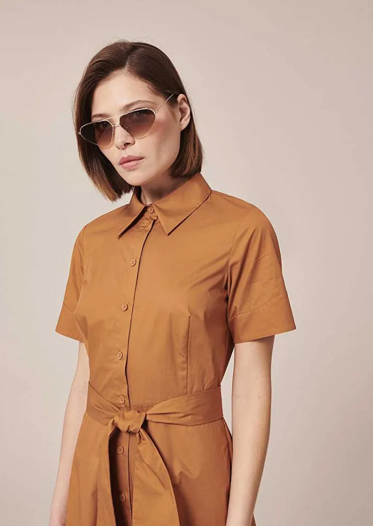 Robe En Popeline Croustillante Marron Retronie*TARA JARMON Clearance