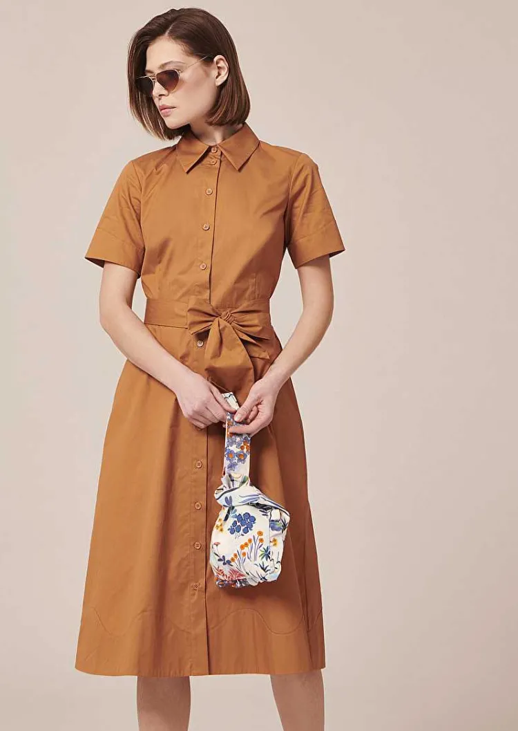 Robe En Popeline Croustillante Marron Retronie*TARA JARMON Clearance