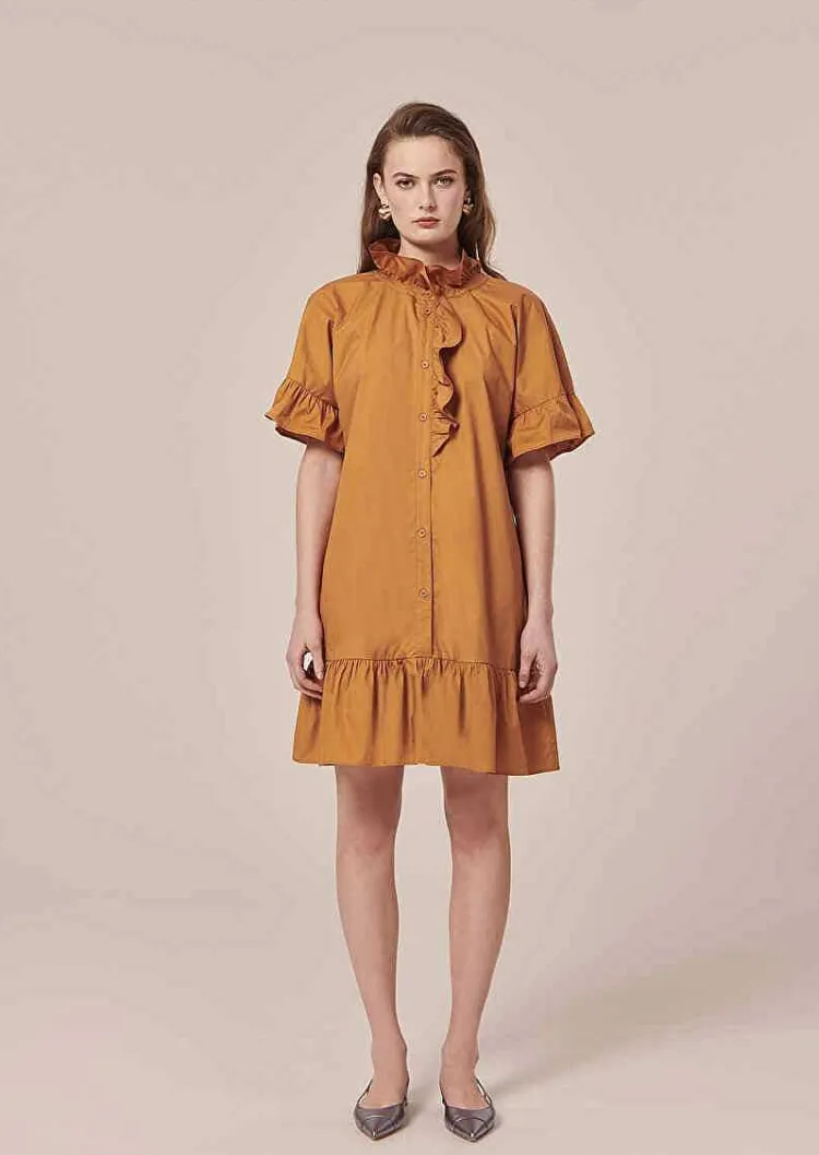 Robe En Popeline Croustillante Marron Ripoline*TARA JARMON Discount