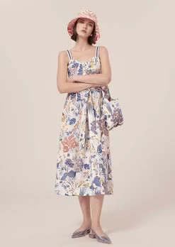 Robe En Popeline Imprimee Florale Bleue Raquelina*TARA JARMON Hot