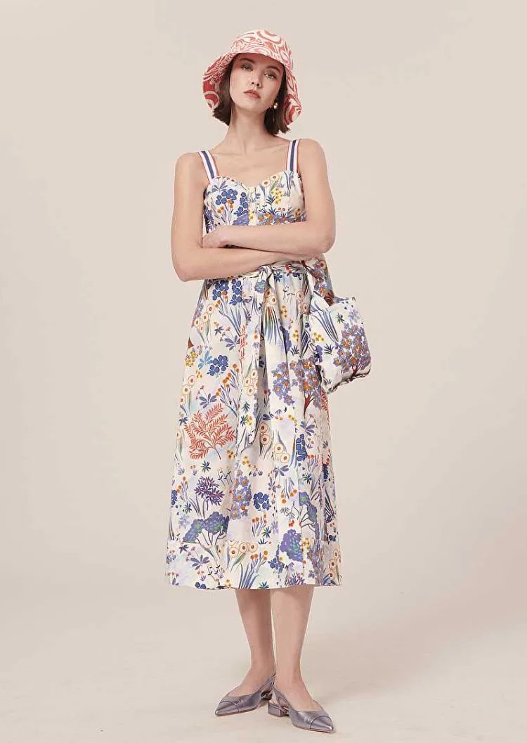 Robe En Popeline Imprimee Florale Bleue Raquelina*TARA JARMON Hot