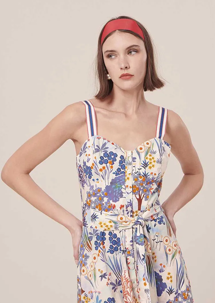 Robe En Popeline Imprimee Florale Bleue Raquelina*TARA JARMON Hot