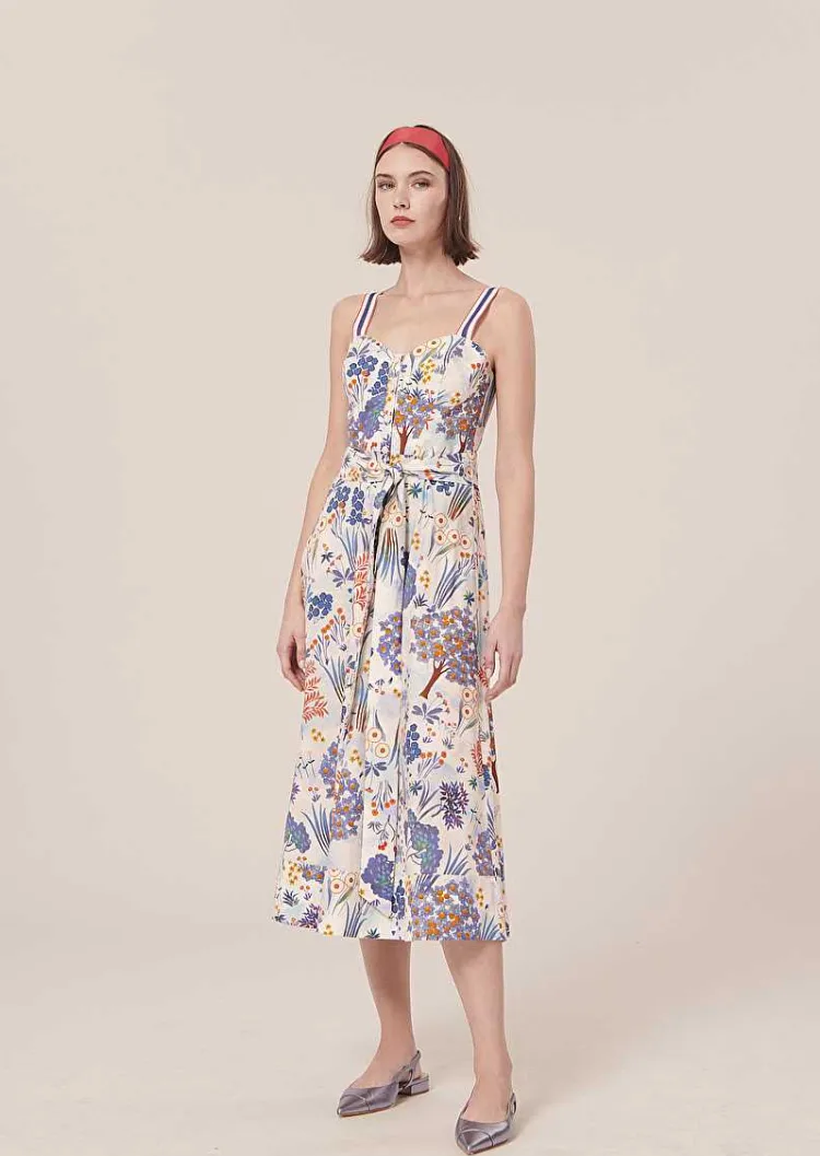 Robe En Popeline Imprimee Florale Bleue Raquelina*TARA JARMON Hot