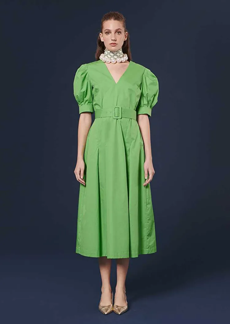 Robe En Popeline Verte Croustillante Ranya*TARA JARMON Best