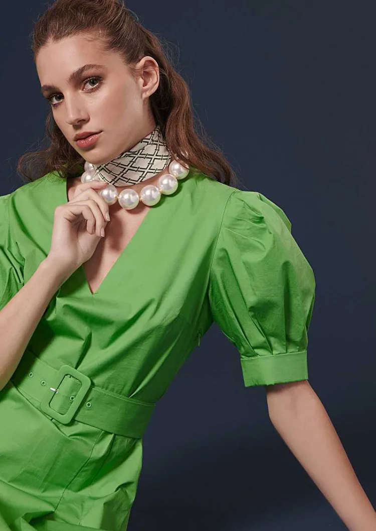 Robe En Popeline Verte Croustillante Ranya*TARA JARMON Best