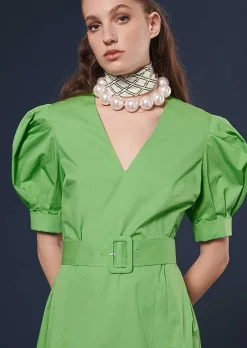Robe En Popeline Verte Croustillante Ranya*TARA JARMON Best
