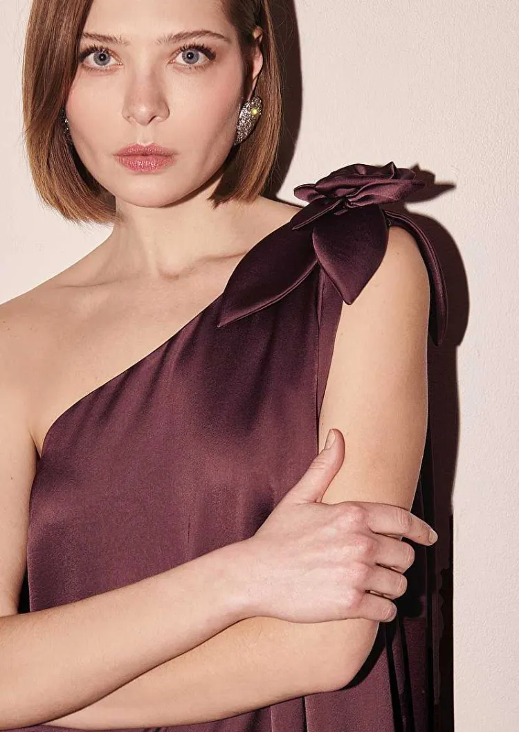 Robe En Satin Fluide Marron Rekia*TARA JARMON New