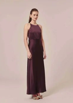 Robe Fluide En Satin Marron Raphaelle*TARA JARMON Clearance