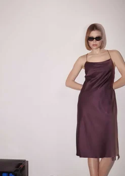 Robe Fluide En Satin Marron Reane*TARA JARMON Sale