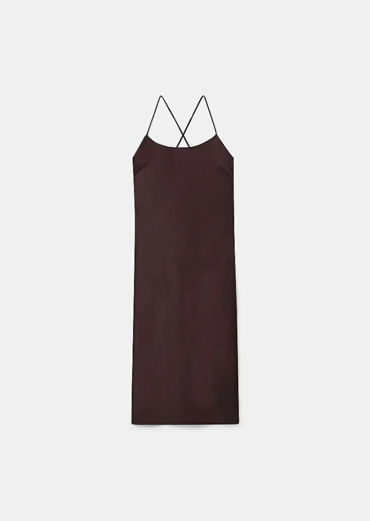 Robe Fluide En Satin Marron Reane*TARA JARMON Sale