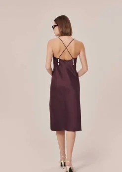 Robe Fluide En Satin Marron Reane*TARA JARMON Sale