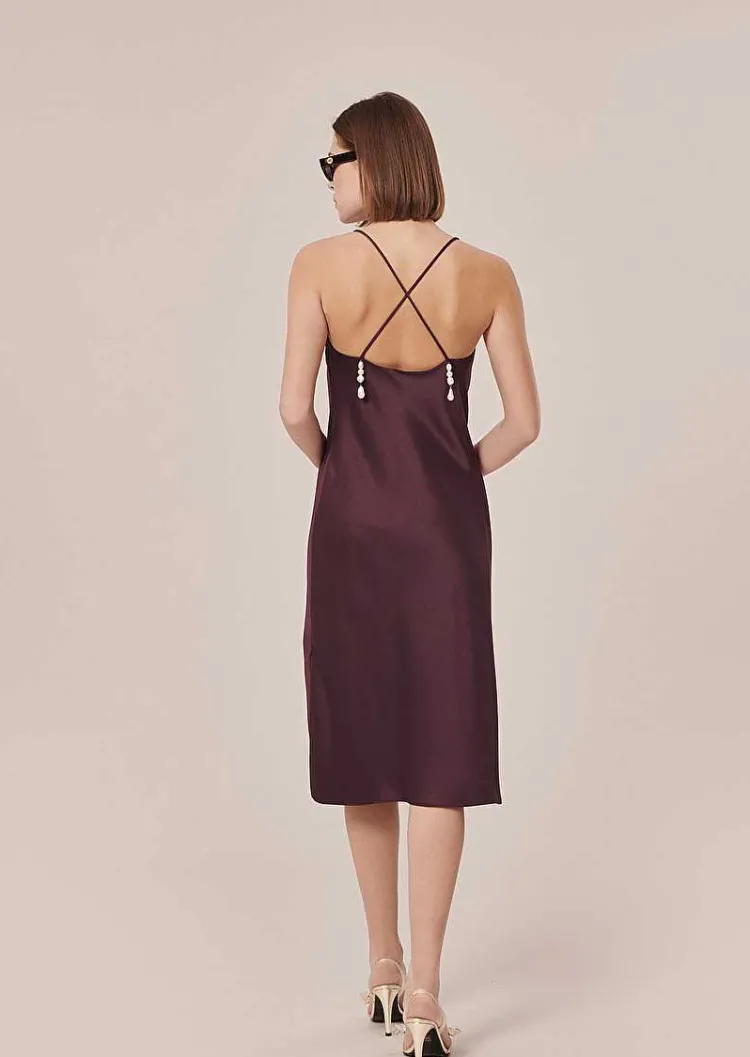 Robe Fluide En Satin Marron Reane*TARA JARMON Sale