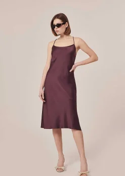 Robe Fluide En Satin Marron Reane*TARA JARMON Sale