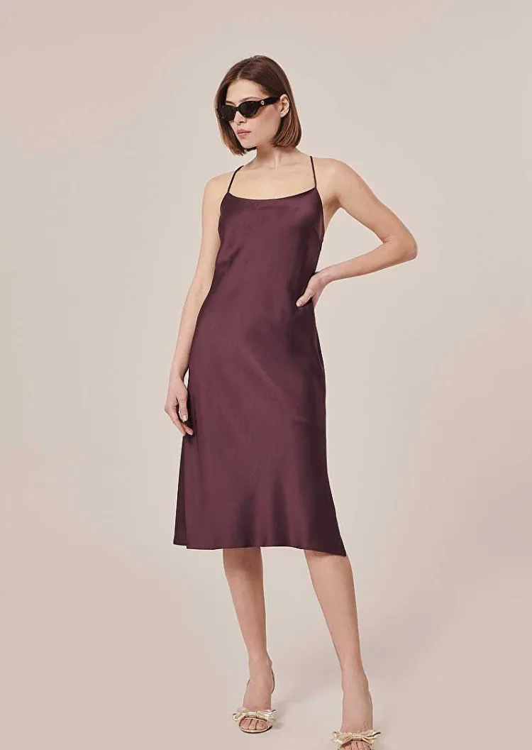 Robe Fluide En Satin Marron Reane*TARA JARMON Sale