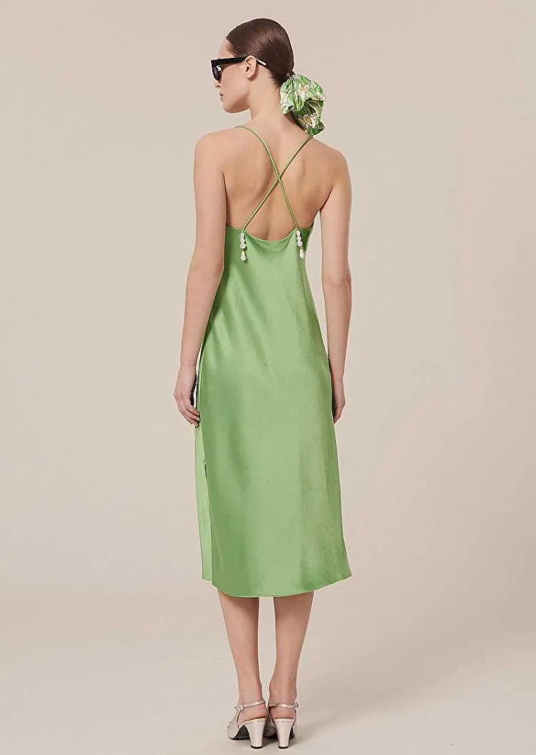 Robe Fluide En Satin Vert Reane*TARA JARMON Fashion