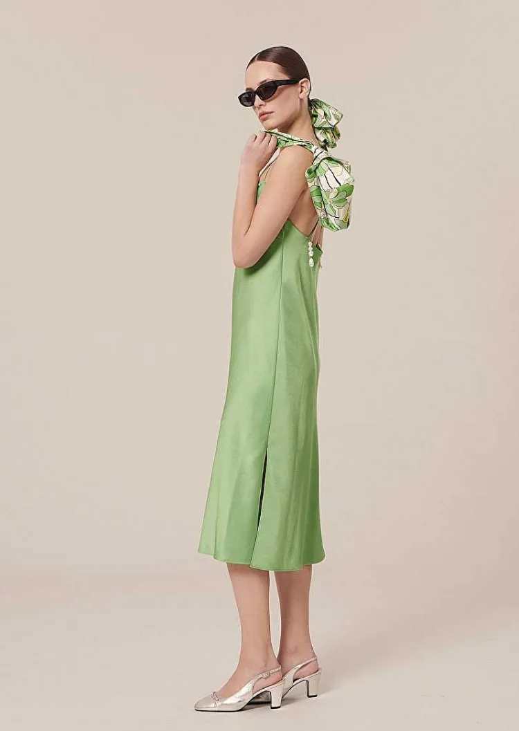 Robe Fluide En Satin Vert Reane*TARA JARMON Fashion