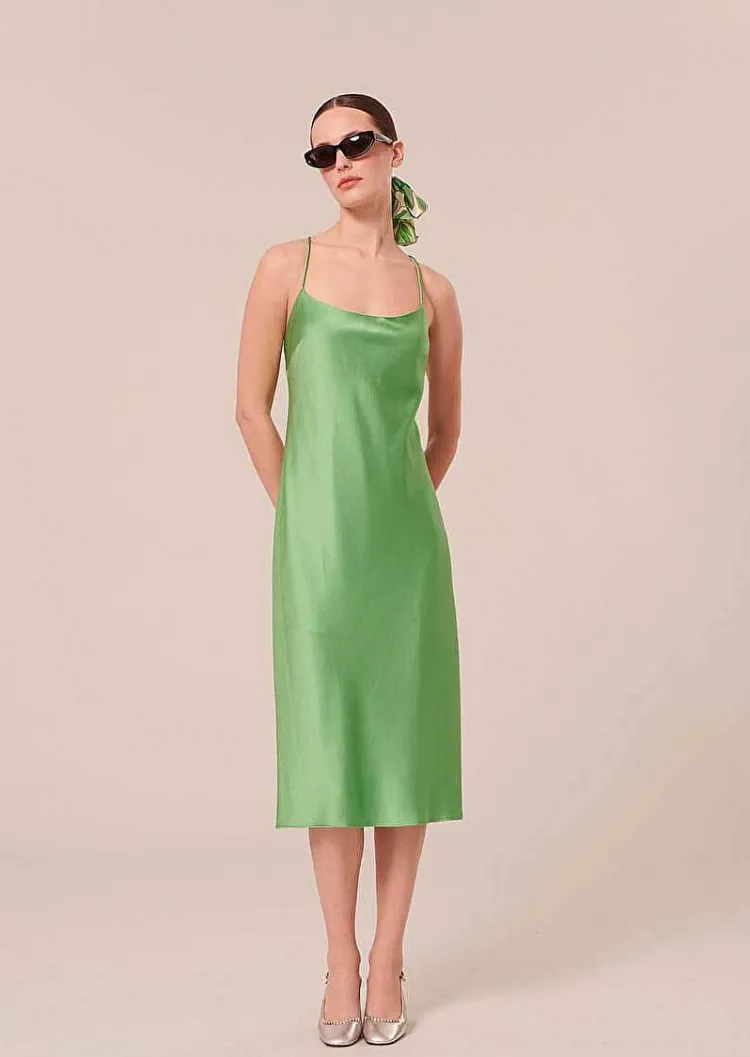 Robe Fluide En Satin Vert Reane*TARA JARMON Fashion