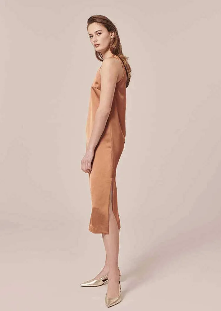 Roselyne Brown Dess En Satin Fluide*TARA JARMON Fashion