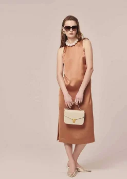 Roselyne Brown Dess En Satin Fluide*TARA JARMON Fashion