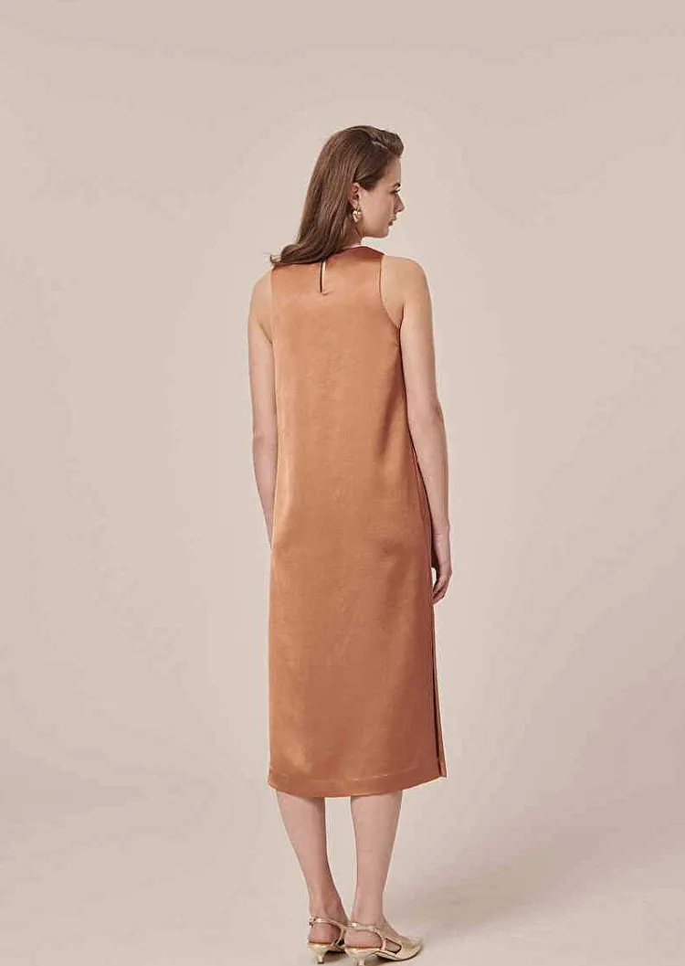 Roselyne Brown Dess En Satin Fluide*TARA JARMON Fashion